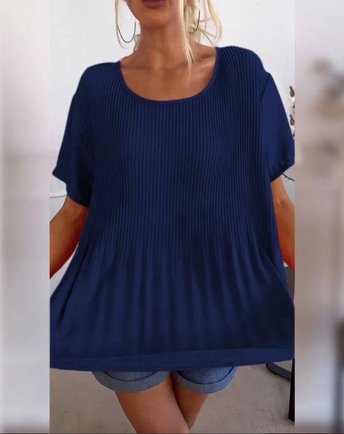 Blouse plissée col rond uni