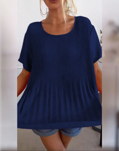 Blouse plissée col rond uni