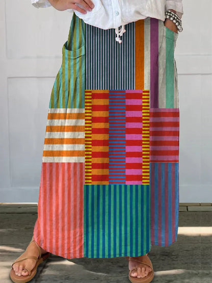 Robe en coton à imprimé artistique vintage à motif géométrique pour femme