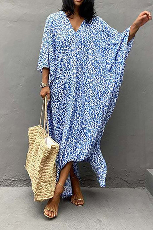 : Kimono bleu avec imprimé léopard