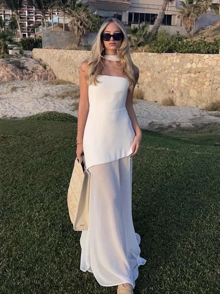 Robe longue asymétrique en mousseline pour femme