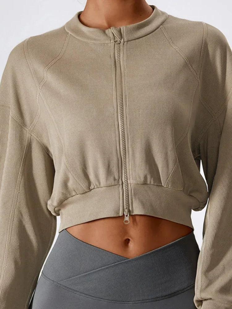 Sweat-shirt court zippé côtelé confortable