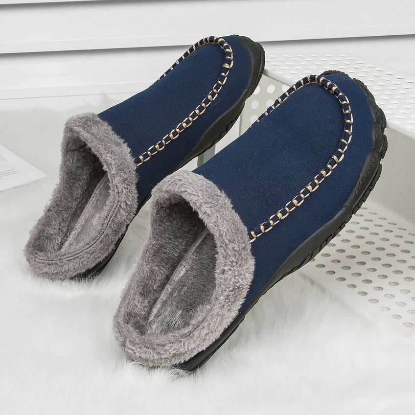 Pantoufles d’Hiver Homme en Daim Doublés en Polaire