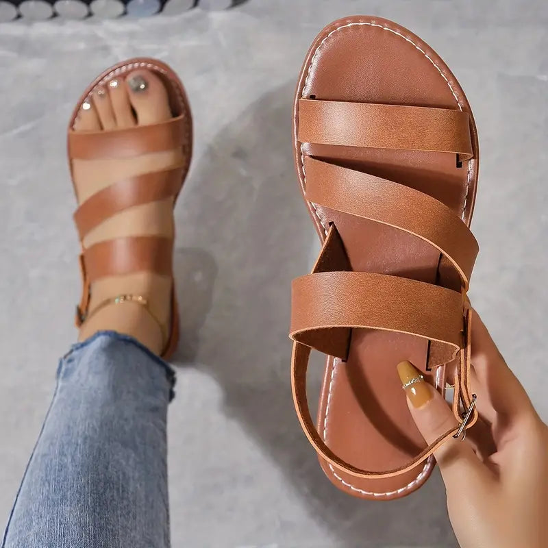 Sandales Plates en Cuir à Multi Brides Tendance pour Femme