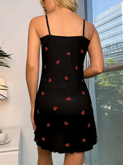 Chemise de nuit à motif cœur et volants romantiques