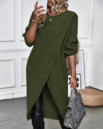 Robe Pull Midi Élégante Asymétrique À Manches Longues Pour Femmes