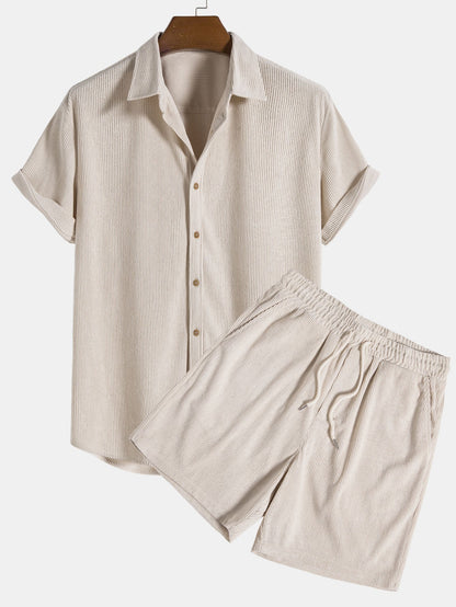 Ensemble Chemise et Short en Velours Côtelé Stylé pour Hommes