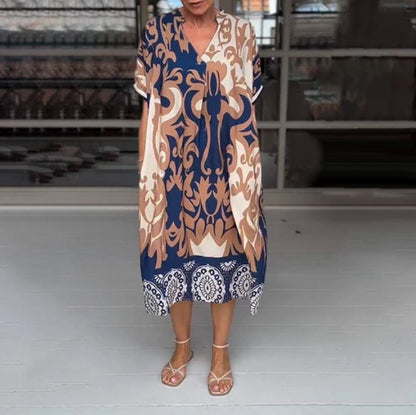Robe midi ample à encolure en V imprimée