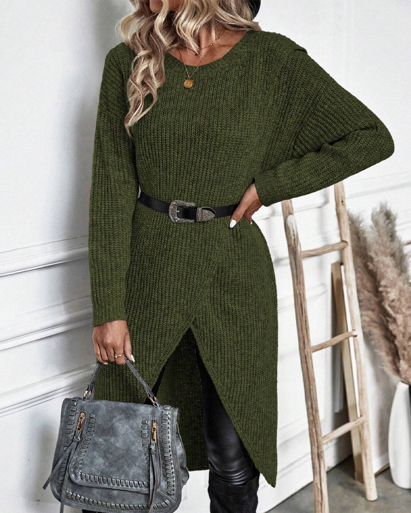Robe Pull Midi Élégante Asymétrique À Manches Longues Pour Femmes