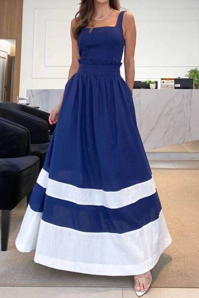 Robe patchwork rayée pour les loisirs, avec bretelles et encolure carrée