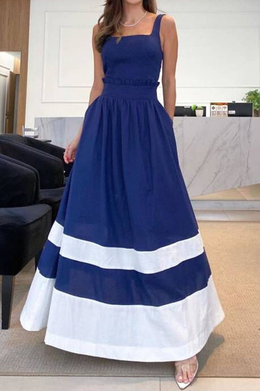 Robe patchwork rayée pour les loisirs, avec bretelles et encolure carrée