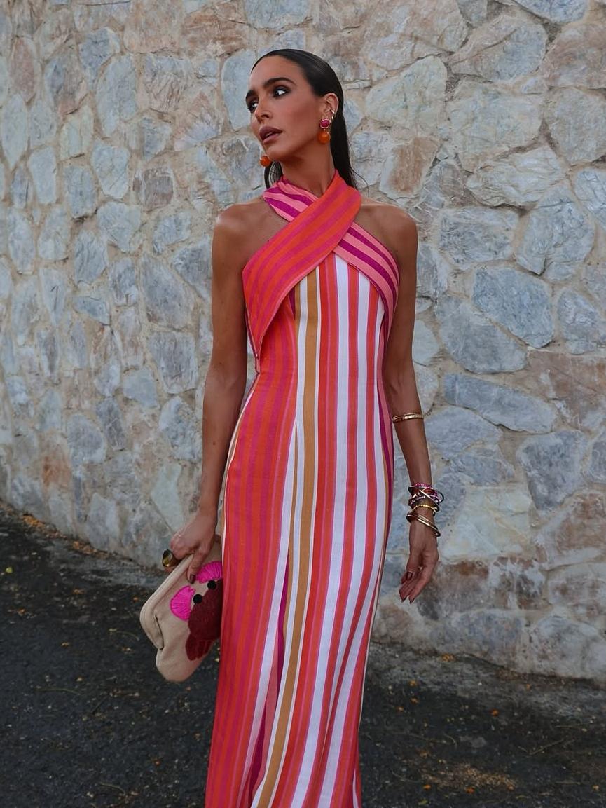 Robe d'été à col croisé et rayures Sunset