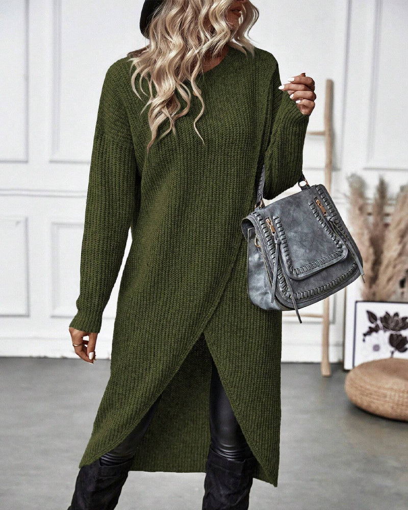 Robe Pull Midi Élégante Asymétrique À Manches Longues Pour Femmes