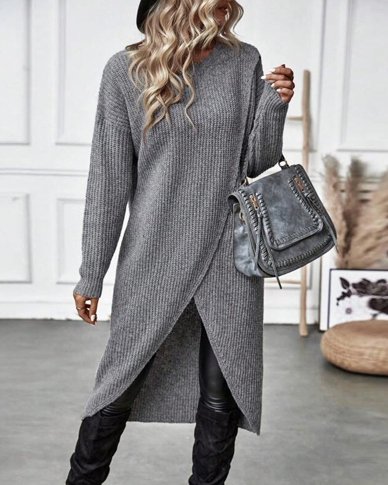 Robe Pull Midi Élégante Asymétrique À Manches Longues Pour Femmes