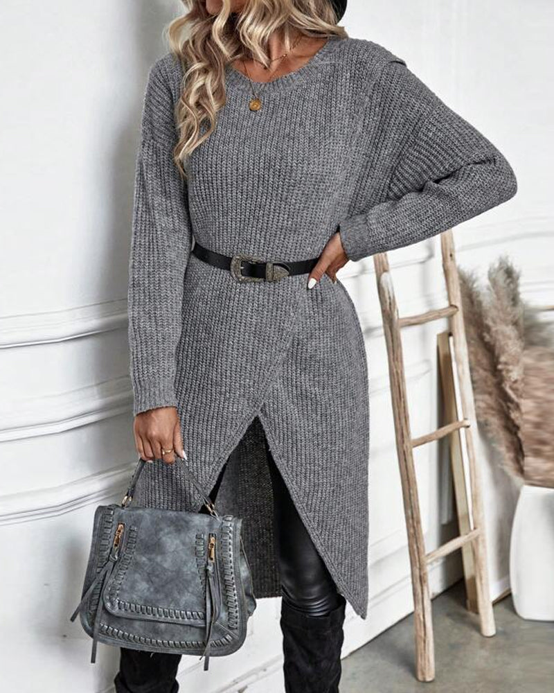 Robe Pull Midi Élégante Asymétrique À Manches Longues Pour Femmes