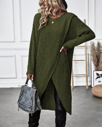 Robe Pull Midi Élégante Asymétrique À Manches Longues Pour Femmes