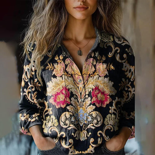 Superbe chemise à manches longues à imprimé floral et col