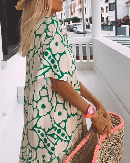 Robe Ample à Imprimé avec Décolleté en V - 💖 SPÉCIAL FÊTE DES MÈRES 👩‍🦳