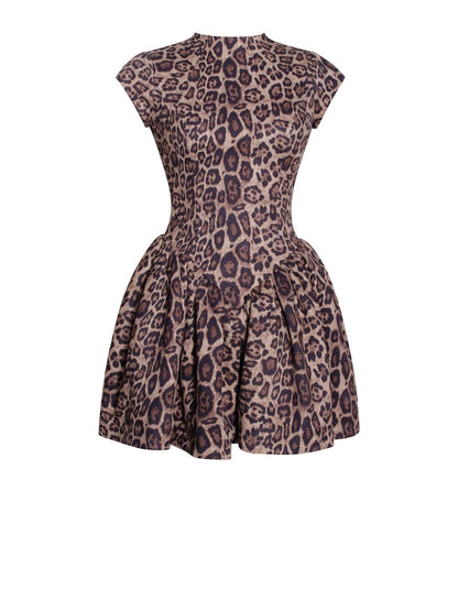 Robe bouffante dos nu à imprimé guépard
