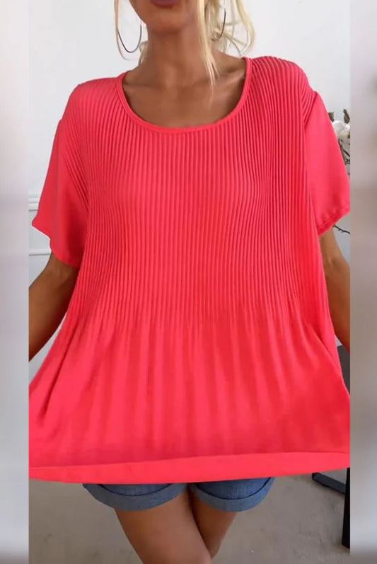 Blouse plissée col rond uni