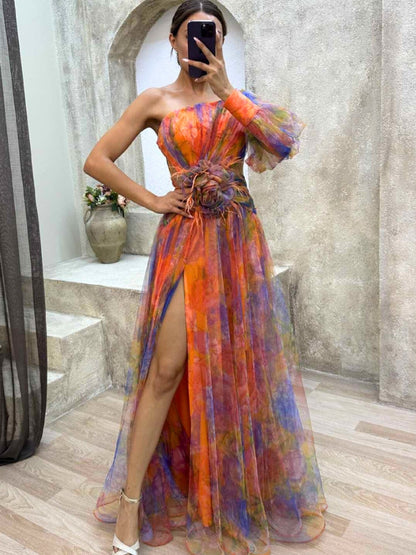 Robe Longue Asymétrique à Fleurs Kayla