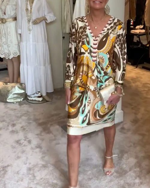 Robe décontractée à imprimé rétro et col en V - 💖 SPÉCIAL FÊTE DES MÈRES 👩‍🦳