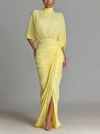 Robe longue drapée jaune vif confortable