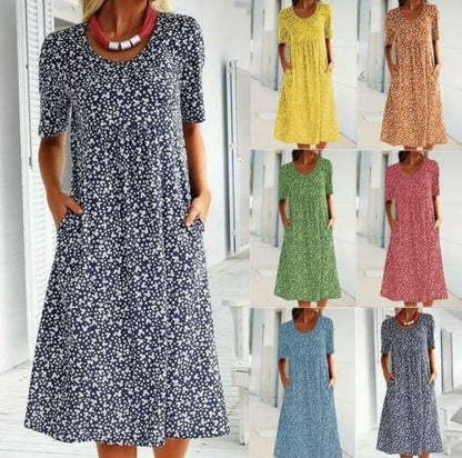 Robe florale à col rond