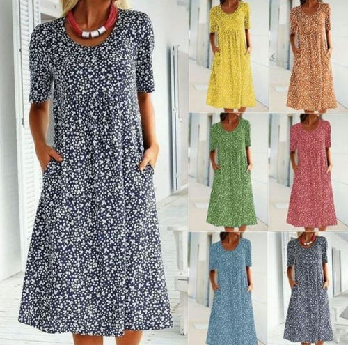 Robe florale à col rond