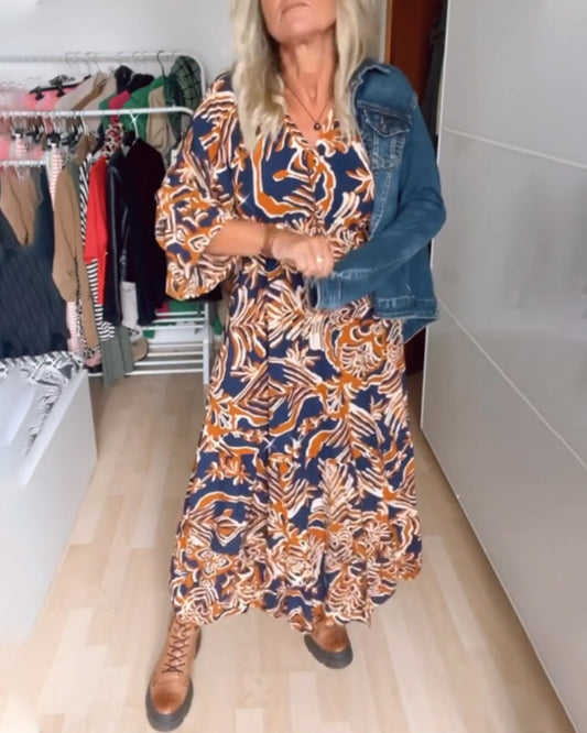 Céleste™ | Robe Maxi Imprimée Élégante à Col en V