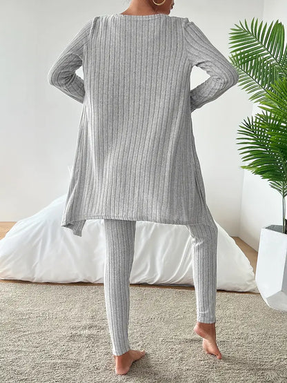 Ensemble 3 Pièces En Tricot Côtelé