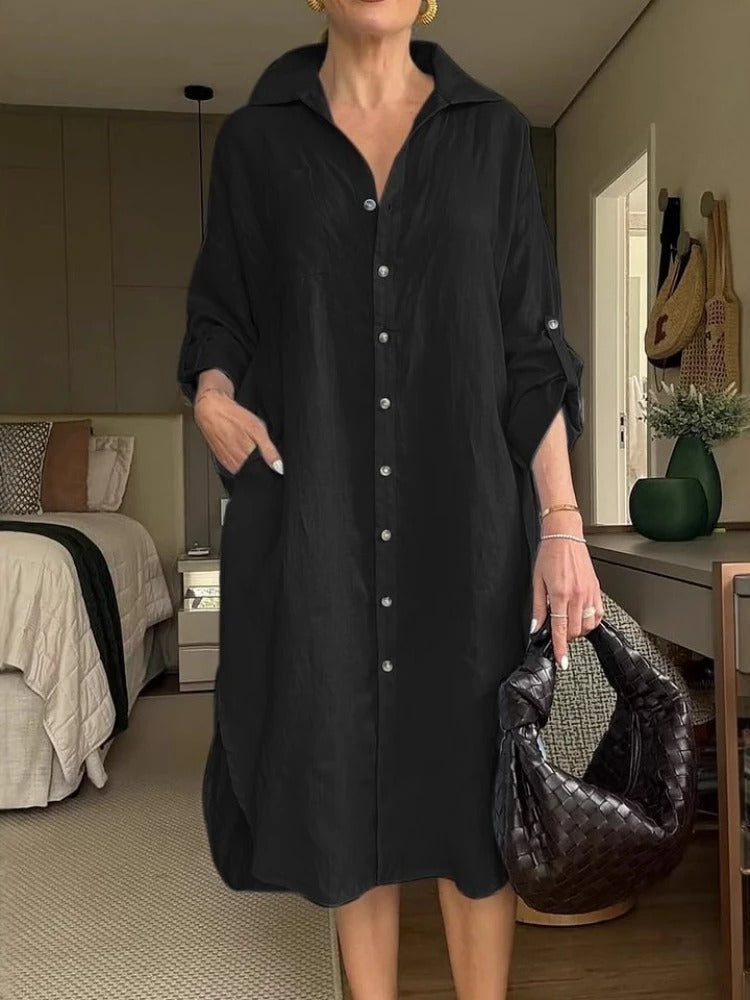Robe décontractée en lin coton avec volants et encolure carrée