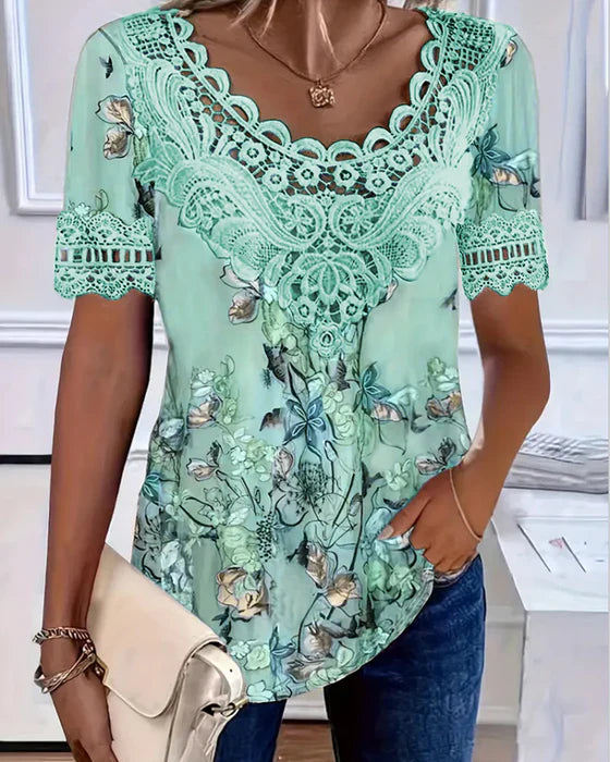 Amalina™ - T-shirt à Manches Courtes Imprimé Floral pour un Style Frais et Décontracté