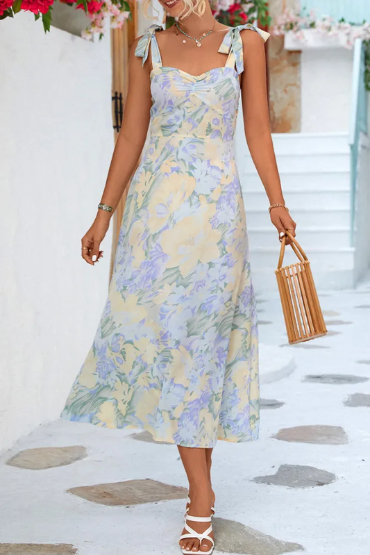 Robe midi sans bretelles à imprimé floral