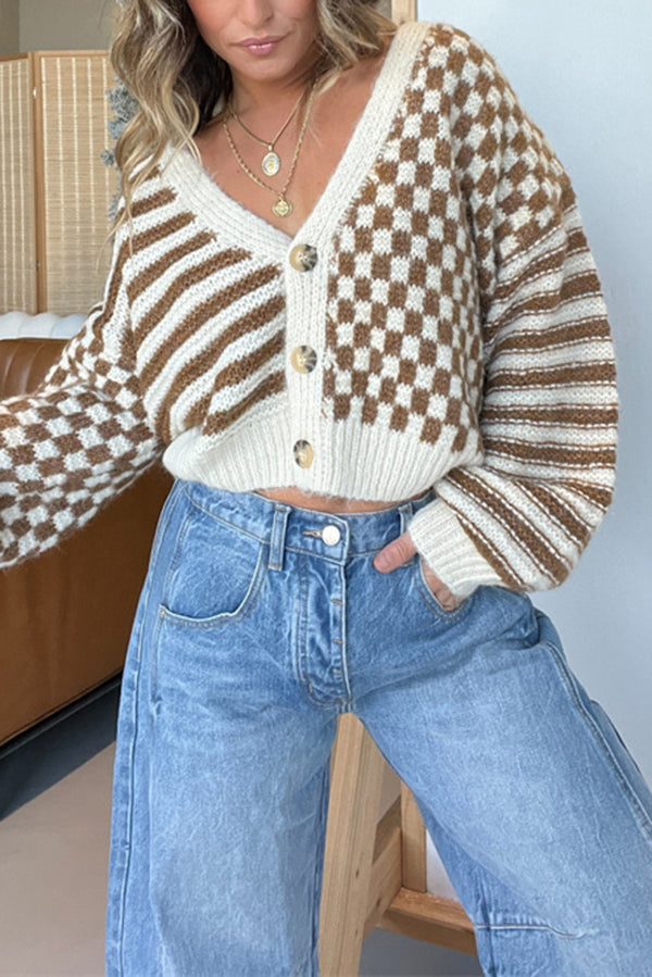 Cardigan léger en maille à carreaux douillets