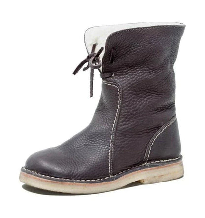 Bottes Hautes Classiques en Cuir Doublées de Polaire pour Femmes