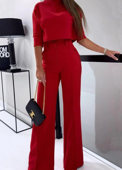 Ensemble Féminin Élégant Haut Court Pantalon Taille Haute
