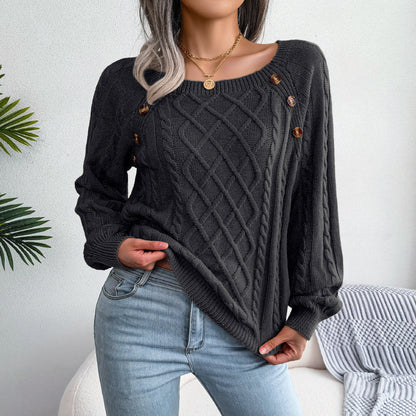 Pull tricoté à col carré et boutons