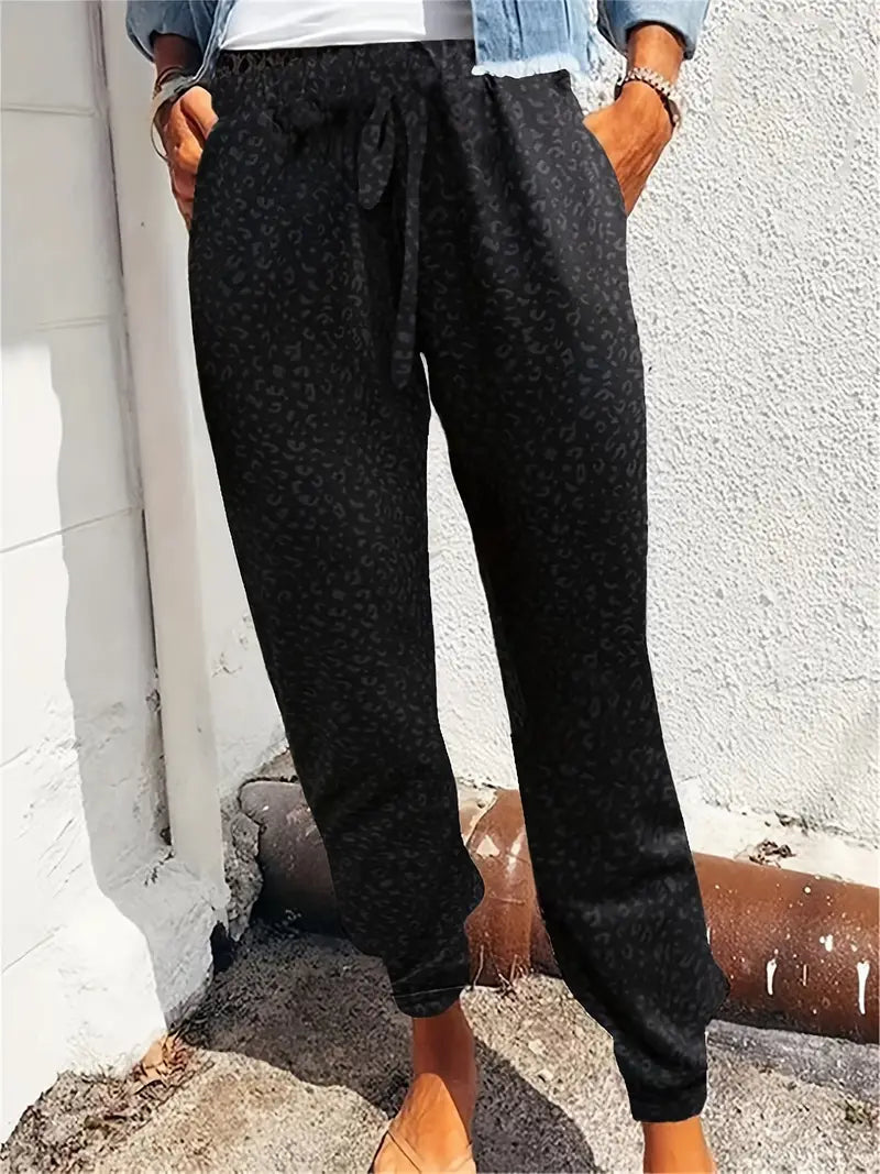 Pantalon de jogging décontracté avec imprimé léopard et ourlet fixe