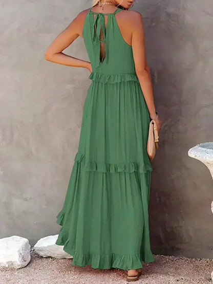 Pauline Laurent® | Robe longue volantée à col licou