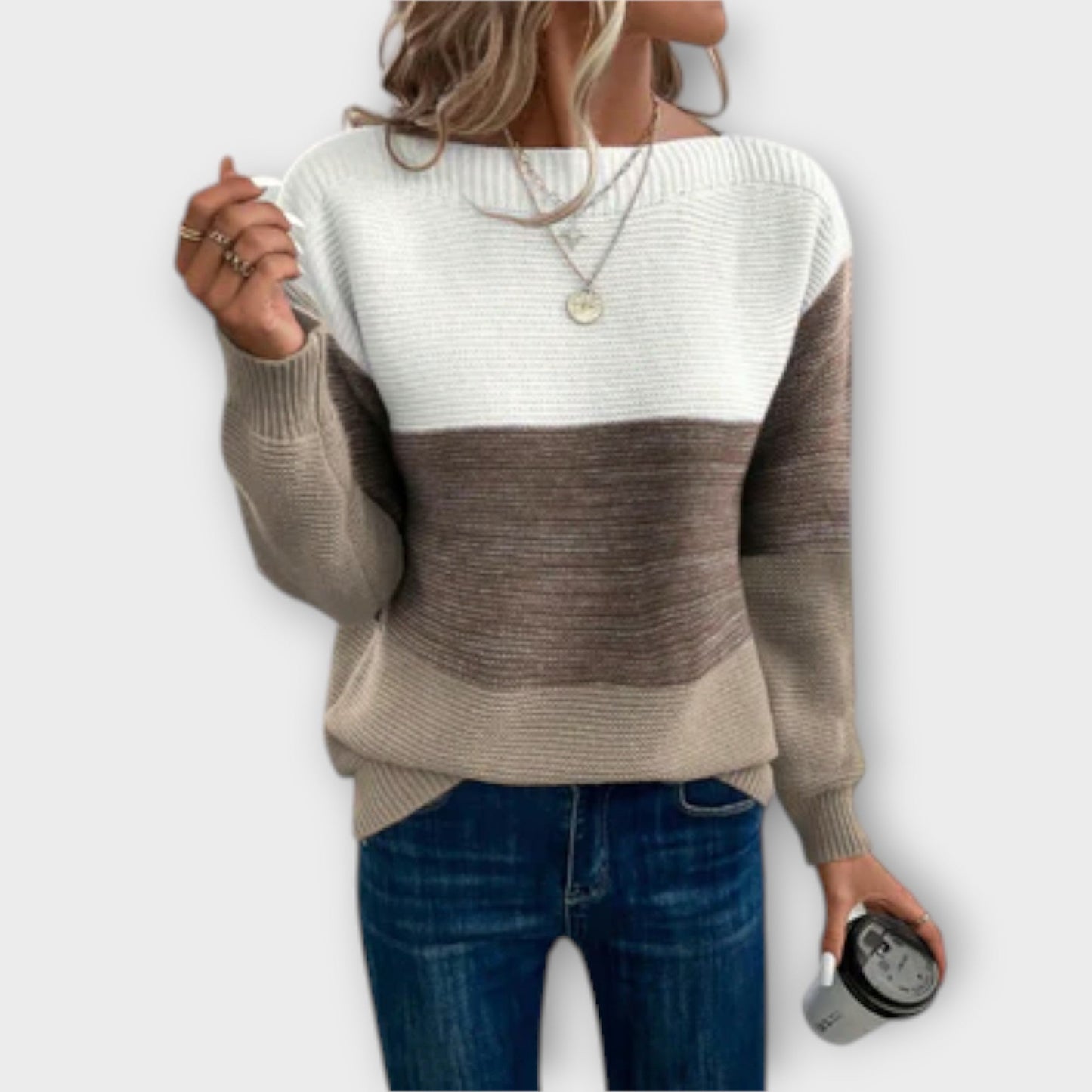 Pull élégant en tricot patchwork bicolore