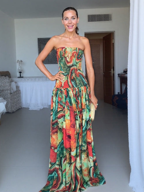 Robe à imprimé abstrait et encolure croisée