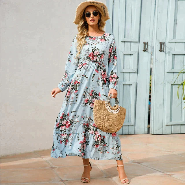 Pauline Laurent® | Robe florale à la mode avec encolure ronde