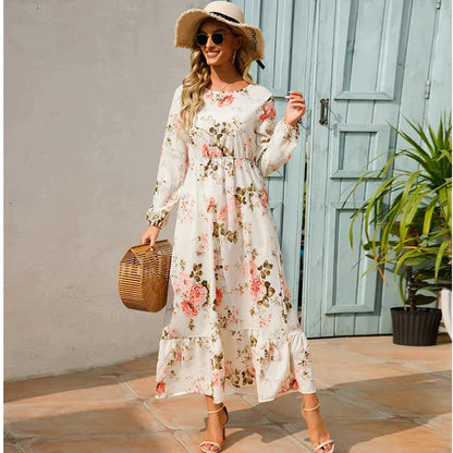 Pauline Laurent® | Robe florale à la mode avec encolure ronde