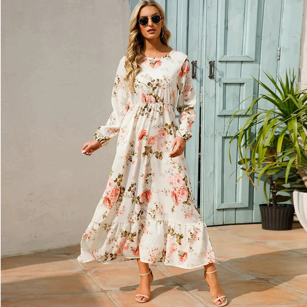 Pauline Laurent® | Robe florale à la mode avec encolure ronde
