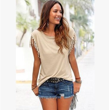 T-shirt à Franges Coton Style Américain