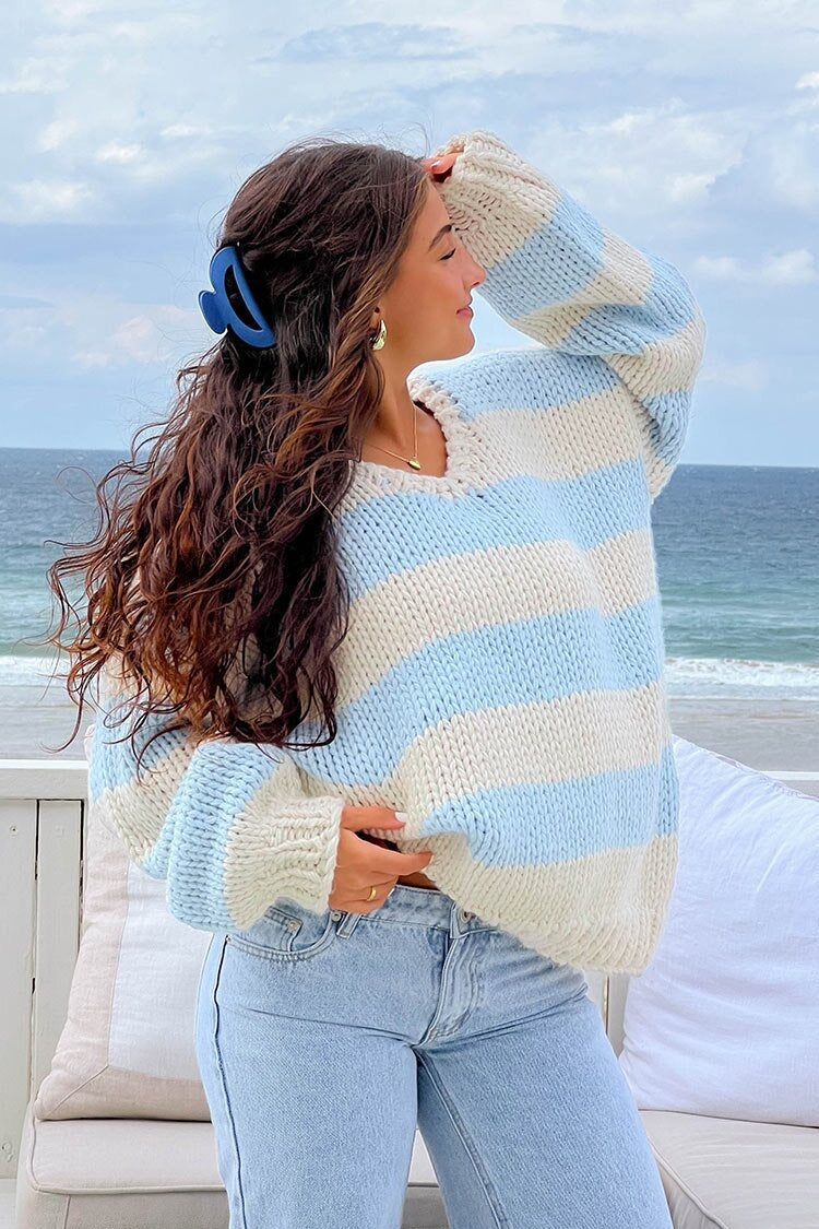 Pull en tricot à rayures, épaules dénudées, confortable pour les superpositions d'automne