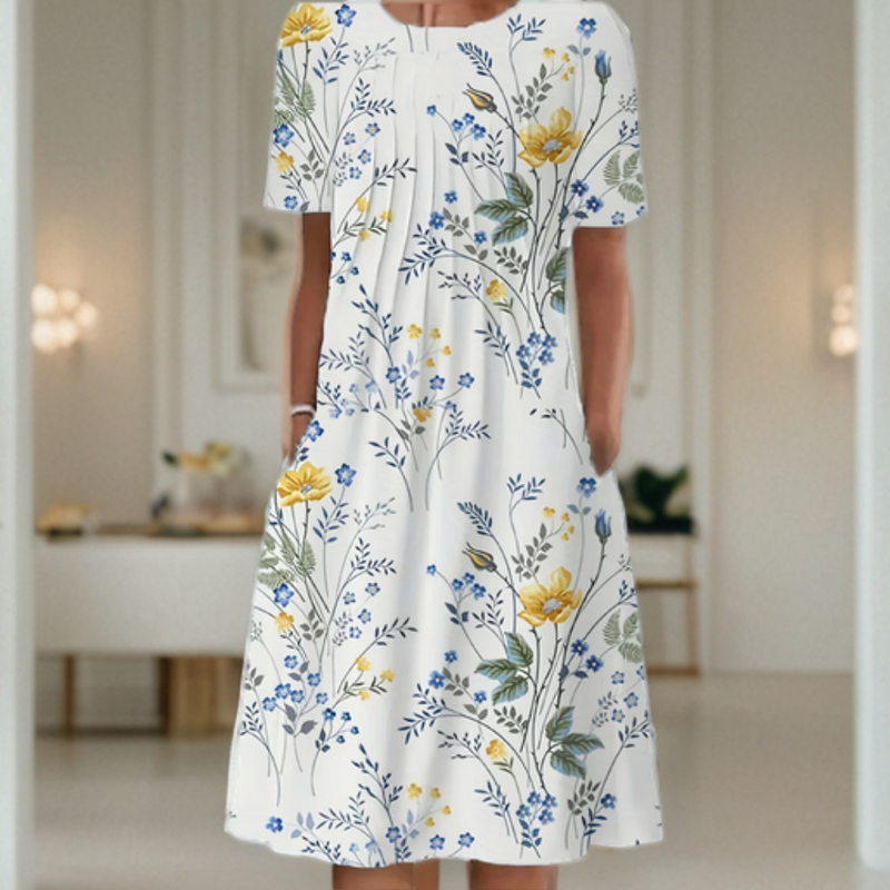 Robe ample à encolure ronde, manches trois-quarts et imprimé