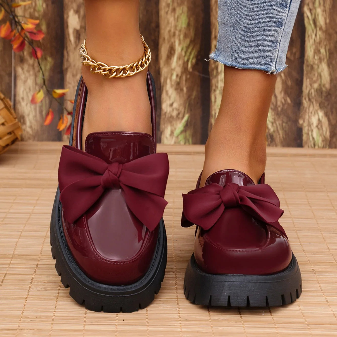 Mocassins épais en cuir verni pour femmes