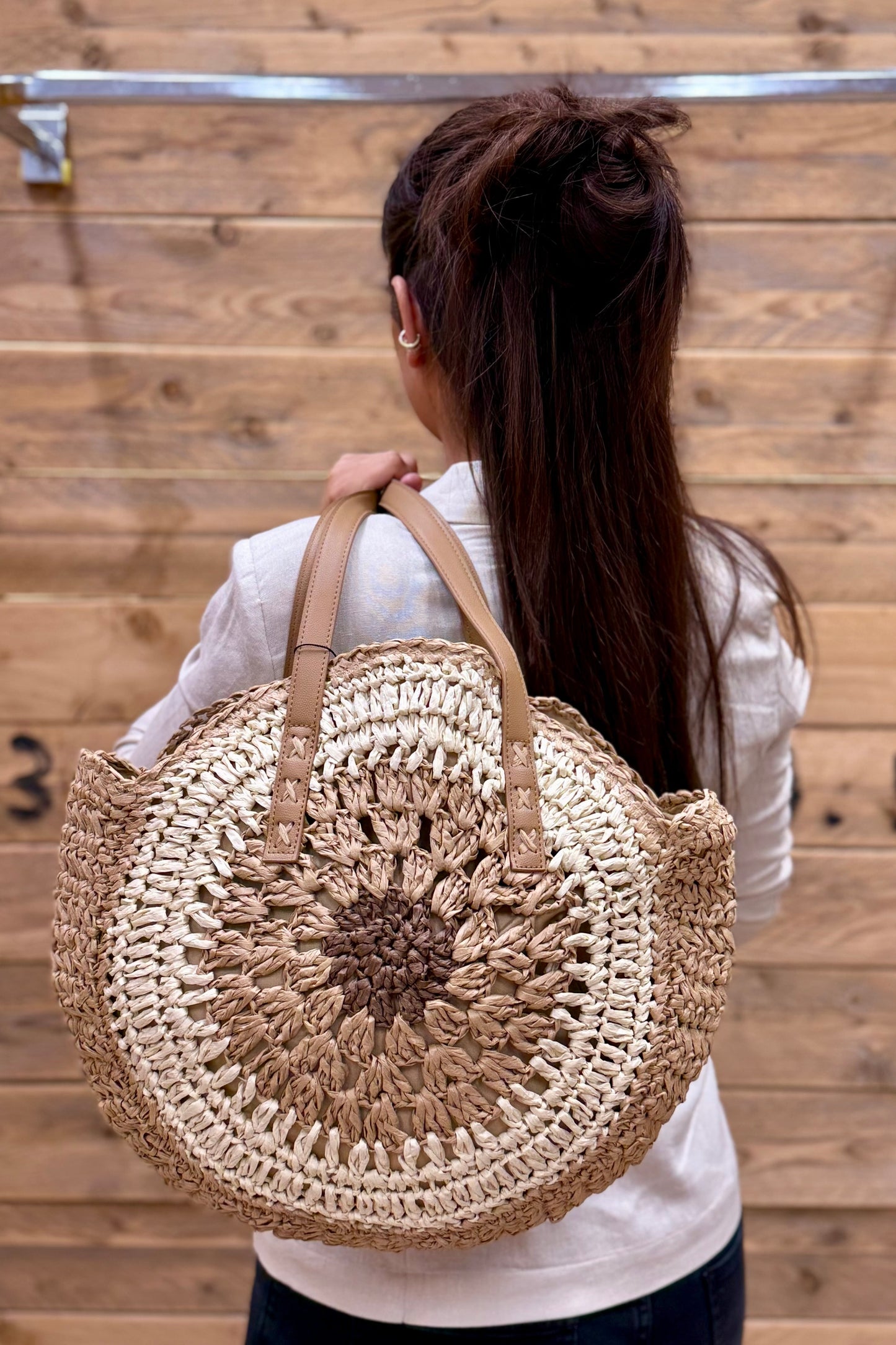 Sac Paille Pamana Rond Camel